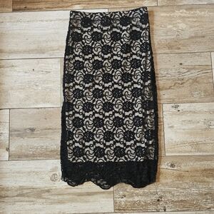 Material Girl Black Lace Overlay Pencil Skirt with Nude Underlayer